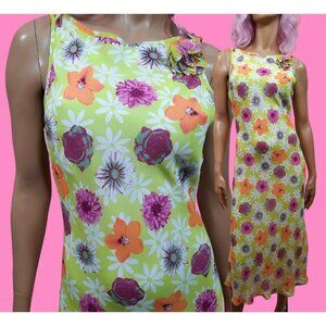 Vintage 90s Y2K Green Floral Slip Dress Size M Sleeveless Long Midi